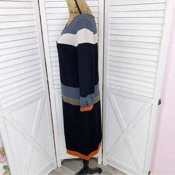 Nine West Colorblock Stripe Ponte Knit Sheath Dress Black Gray Medium Sweater - Picture 2 of 13